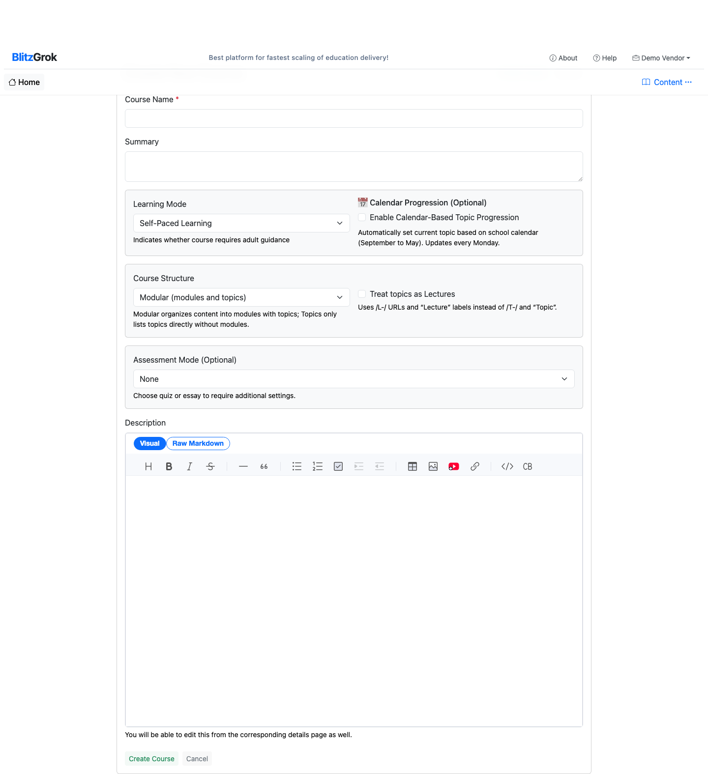 Course create form