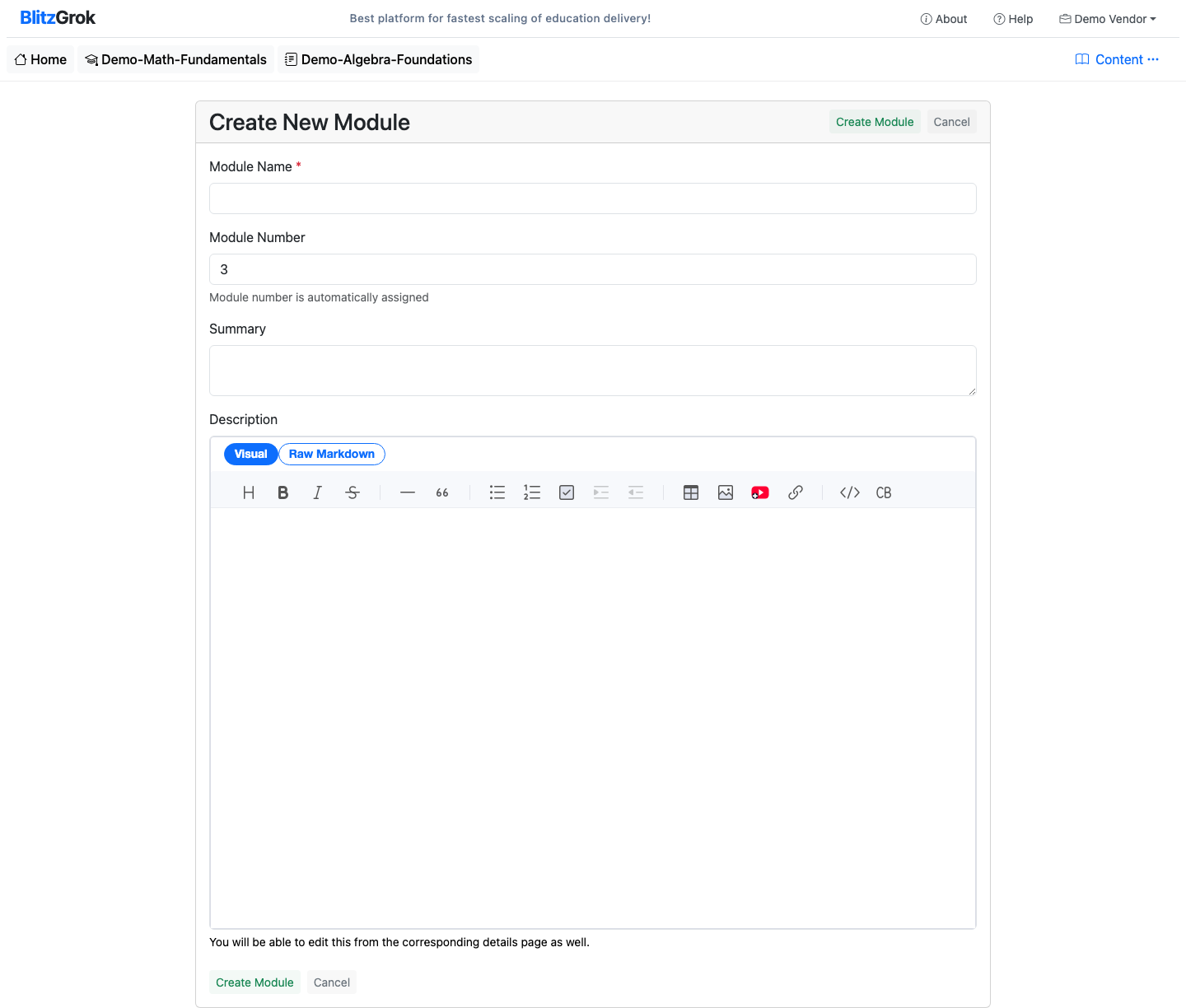 Module create form