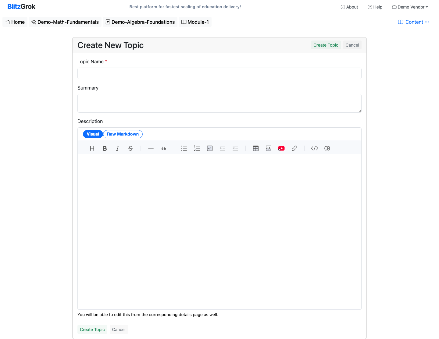 Topic create form